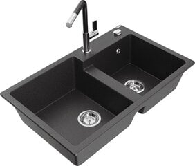 Granitinė virtuvinė plautuvė Mexen Tomas su maišytuvu ir sifonu, Black granite+Black/Chrome цена и информация | Раковины на кухню | kaup24.ee