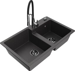 Granitinė virtuvinė plautuvė Mexen Tomas su maišytuvu ir sifonu, Black granite+Black/Chrome цена и информация | Раковины на кухню | kaup24.ee