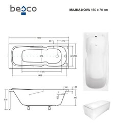 Vann Besco Majka Nova, 160x70 cm hind ja info | Vannid | kaup24.ee