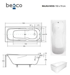 Vann Besco Majka Nova viimistlusega, 150x70 cm hind ja info | Vannid | kaup24.ee