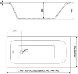 Vann Mexen Vega koos viimistluse ja klaasist seinaga, 180x80 cm + 80 cm hind ja info | Vannid | kaup24.ee