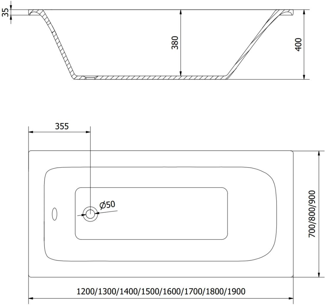 Vann Mexen Vega koos viimistluse ja klaasist seinaga, 180x80 cm + 50 cm цена и информация | Vannid | kaup24.ee