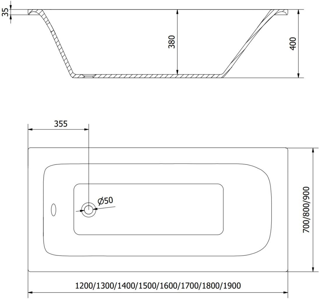 Vann Mexen Vega koos viimistluse ja klaasist seinaga, 170x70 cm + 50 cm цена и информация | Vannid | kaup24.ee