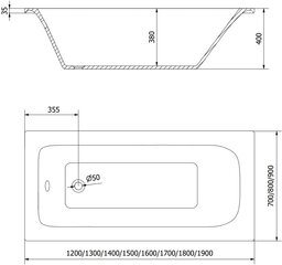 Vann Mexen Vega koos viimistluse ja klaasist seinaga, 150x70 cm + 50 cm цена и информация | Ванны | kaup24.ee