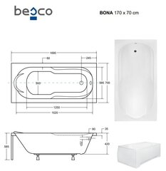 Vann Besco Bona koos viimistlusega, 170x70 cm hind ja info | Vannid | kaup24.ee