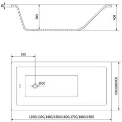 Vann Mexen Cubik koos viimistluse ja klaasist seinaga, 170x70 cm + 50 cm цена и информация | Ванны | kaup24.ee