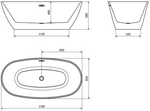 Vann Mexen Eris, 170x85 cm hind ja info | Vannid | kaup24.ee