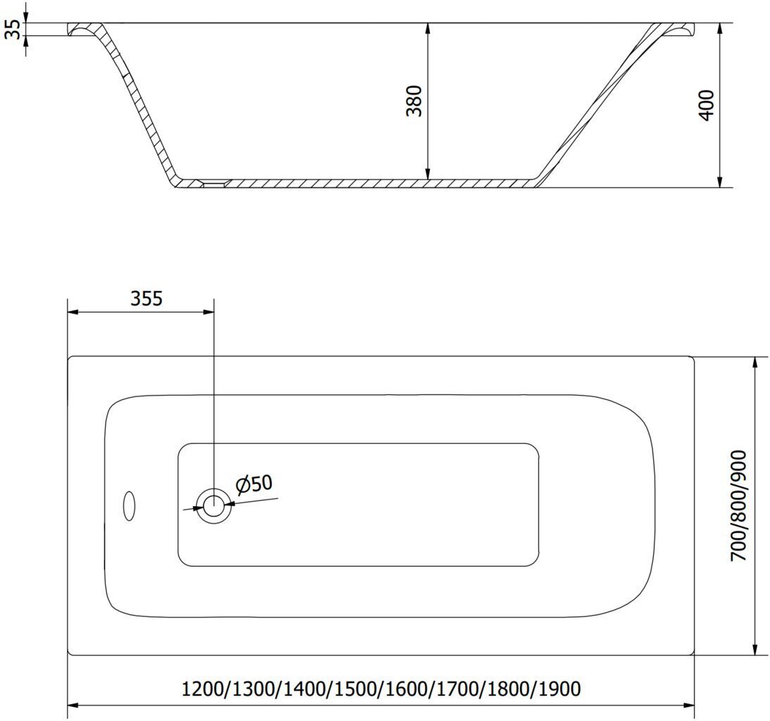 Vann Mexen Vega koos viimistlusega, 180x90 cm цена и информация | Vannid | kaup24.ee