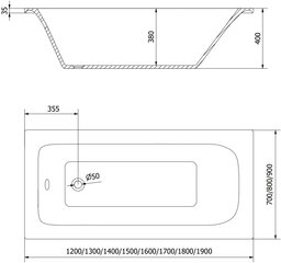 Vann Mexen Vega koos viimistlusega, 170x80 cm hind ja info | Vannid | kaup24.ee