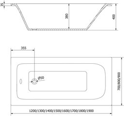 Vann Mexen Vega, 190x90 cm hind ja info | Vannid | kaup24.ee