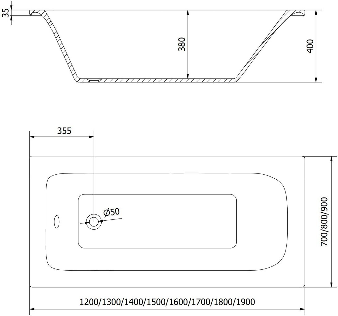 Vann Mexen Vega, 140x70 cm hind ja info | Vannid | kaup24.ee