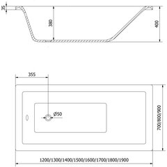 Vann Mexen Cubik koos viimistlusega, 180x80 cm hind ja info | Vannid | kaup24.ee