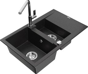 Granitinė virtuvinė plautuvė Mexen Gaspar su maišytuvu ir sifonu, Metallic black/silver+Chrome цена и информация | Раковины на кухню | kaup24.ee