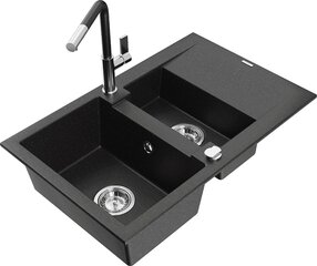 Granitinė virtuvinė plautuvė Mexen Gaspar su maišytuvu ir sifonu, Metallic black/silver+Black/Chrome цена и информация | Раковины на кухню | kaup24.ee