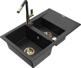 Granitinė virtuvinė plautuvė Mexen Gaspar su maišytuvu ir sifonu, Metallic black/silver+Black/Gold цена и информация | Раковины на кухню | kaup24.ee