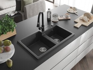 Granitinė virtuvinė plautuvė Mexen Tomas su maišytuvu ir sifonu, Black granite+Black цена и информация | Раковины на кухню | kaup24.ee