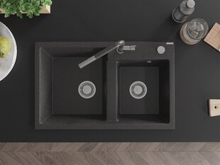 Granitinė virtuvinė plautuvė Mexen Tomas su maišytuvu ir sifonu, Black granite+Black granite/Chrome цена и информация | Раковины на кухню | kaup24.ee