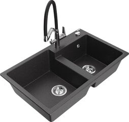 Granitinė virtuvinė plautuvė Mexen Tomas su maišytuvu ir sifonu, Black granite+Black/Chrome цена и информация | Раковины на кухню | kaup24.ee