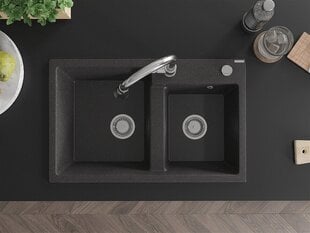 Granitinė virtuvinė plautuvė Mexen Tomas su maišytuvu ir sifonu, Black granite+Chrome цена и информация | Раковины на кухню | kaup24.ee