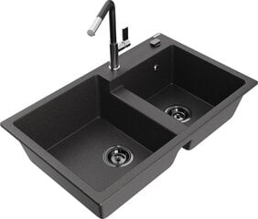 Granitinė virtuvinė plautuvė Mexen Tomas su maišytuvu ir sifonu, Black granite+Black/Chrome цена и информация | Раковины на кухню | kaup24.ee