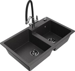 Granitinė virtuvinė plautuvė Mexen Tomas su maišytuvu ir sifonu, Black granite+Black/Chrome цена и информация | Раковины на кухню | kaup24.ee