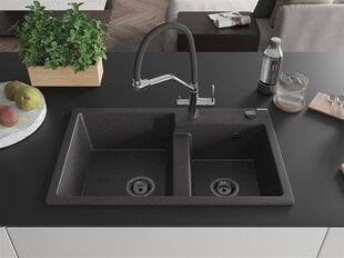 Granitinė virtuvinė plautuvė Mexen Tomas su maišytuvu ir sifonu, Black granite+Black/Chrome цена и информация | Раковины на кухню | kaup24.ee