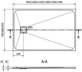 Ristkülikukujuline dušialus Mexen Bert SMC, 140 x 90 cm hind ja info | Dušialused | kaup24.ee