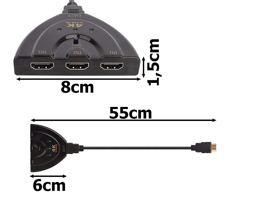 HDMI 3in1 3 porti, 4k lülitid цена и информация | Kaablid ja juhtmed | kaup24.ee