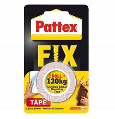 Pattex FIX 120 kg Kahepoolne teip 1,5 m x 19 mm hind ja info | Käsitööriistad | kaup24.ee