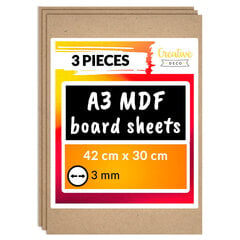 3 x A3 MDF lehed, puidust paneelid Creative Deco 420 x 300 x 3 mm Puidupaneel, modelleerimine, pürograafia hind ja info | Akutrellid ja akukruvikeerajad | kaup24.ee