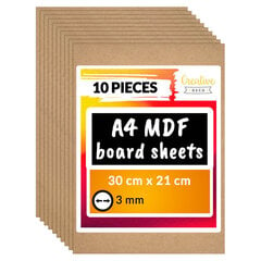 10 x A4 MDF lehed, puidust paneelid Creative Deco 300 x 210 x 3 mm Puidupaneel, modelleerimine, pürograafia цена и информация | Шуруповерты, дрели | kaup24.ee