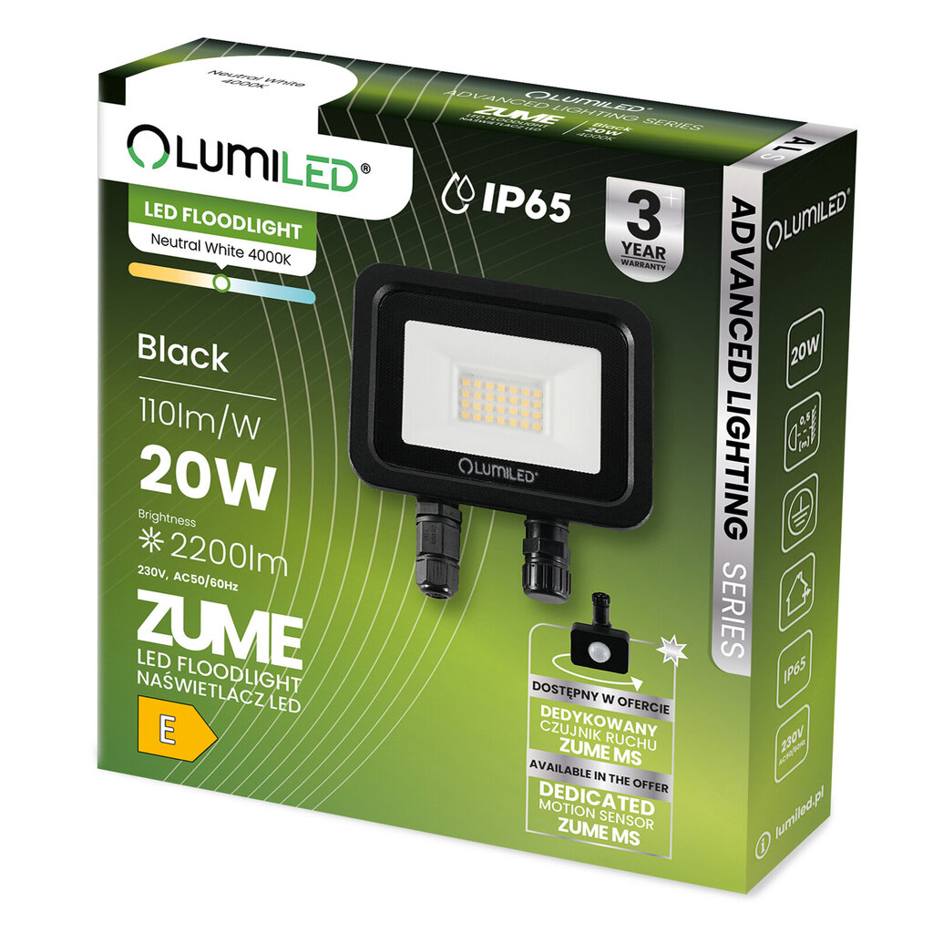 LED-valgusti ZUME 20W 2200lm 4000K IP65 Must Advanced Lighting Series LUMILED seeria LUMILED цена и информация | Aia- ja õuevalgustid | kaup24.ee