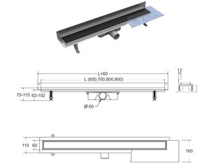 Dušo latakas Besco Virgo Next Black, 90 cm цена и информация | Душевые сливы | kaup24.ee