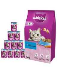 Whiskas Adult сухой корм с тунцом и овощами + набор консервов с тунцом, 14 кг/24x400 гр цена и информация | Сухой корм для кошек | kaup24.ee