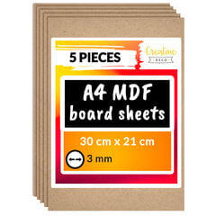 5 x A4 MDF lehed, puidust paneelid Creative Deco 300 x 210 x 3 mm Puidupaneel, modelleerimine, pürograafia цена и информация | Шуруповерты, дрели | kaup24.ee