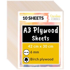 10 x A3 kasevineerist plaadid Creative Deco Wood lehed 6 mm, 420 x 300 x 6 mm, kaunistamiseks, modelleerimiseks. цена и информация | Шуруповерты, дрели | kaup24.ee