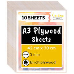 10 x A3 kasevineerist plaadid Creative Deco Wood lehed 3 mm, 420 x 300 x 3 mm, kaunistamiseks, modelleerimiseks. цена и информация | Шуруповерты, дрели | kaup24.ee