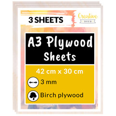 3 x A3 kasevineerist plaadid Creative Deco Wood lehed 3 mm, 420 x 300 x 3 mm, kaunistamiseks, modelleerimiseks. цена и информация | Шуруповерты, дрели | kaup24.ee