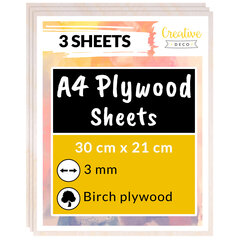 3 x A4 kasevineerist plaadid Creative Deco Wood lehed 3 mm, 210 x 300 x 3 mm, kaunistamiseks, modelleerimiseks. цена и информация | Шуруповерты, дрели | kaup24.ee