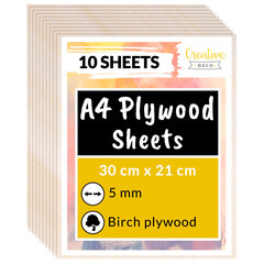 10 x A4 kasevineerist plaadid Creative Deco Wood lehed 5 mm, 210 x 300 x 5 mm, kaunistamiseks, modelleerimiseks. цена и информация | Шуруповерты, дрели | kaup24.ee