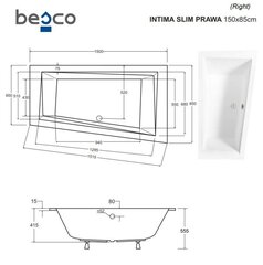 Vonia Besco Intima Slim, 150 x 85 cm, dešininė цена и информация | Ванны | kaup24.ee