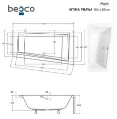 Vonia Besco Intima, 150 x 85 cm, dešininė, su juoda apdaila цена и информация | Ванны | kaup24.ee