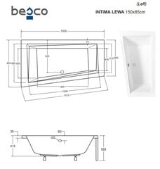 Vann Besco Intima viimistlusega, 150x85 cm, vasak hind ja info | Vannid | kaup24.ee