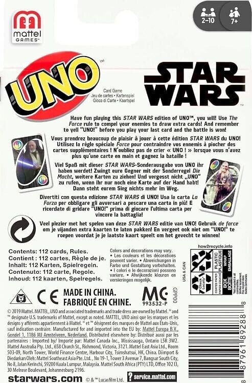 UNO Star Warsi kaardimäng/mängukaar​did. 2-10 mängiat. цена и информация | Lauamängud ja mõistatused | kaup24.ee