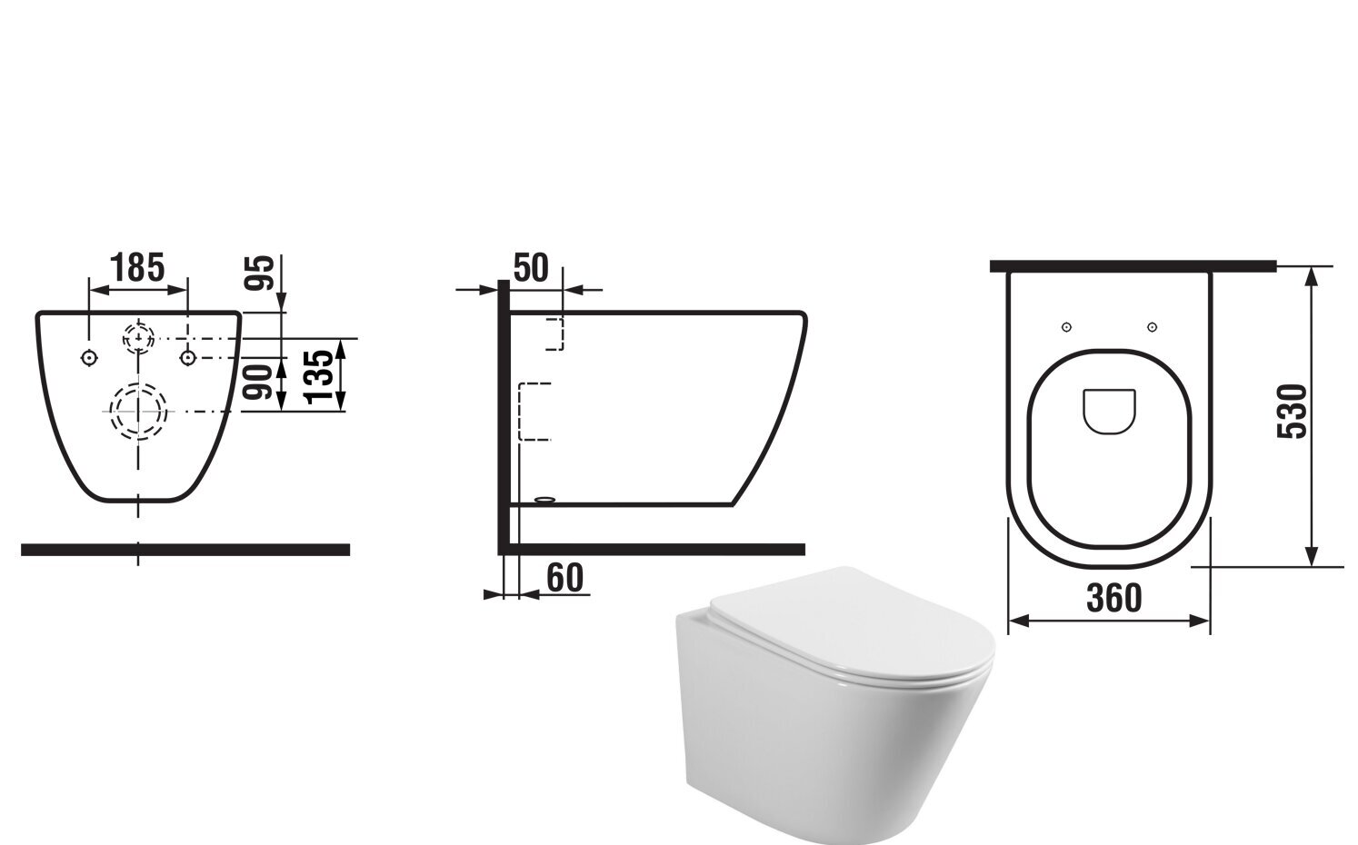 Seinale paigaldatav WC-pott Rimless, ääristeta, 36x53cm PACO, valge цена и информация | WС-potid | kaup24.ee