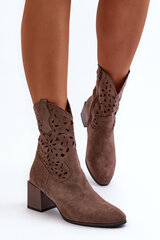 Suede Boots with Cut-Out Shaft on Block Heel Brown Irvelame 30459-21 цена и информация | Женские сапоги | kaup24.ee