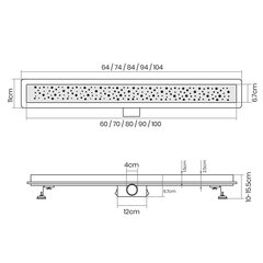 Dušialus/ äravool/ kanal, 60cm, sifooniga, konksudega, roostevabast terasest, lame, lineaarne dušikraan ringikujuliste aukudega. hind ja info | Duširennid | kaup24.ee