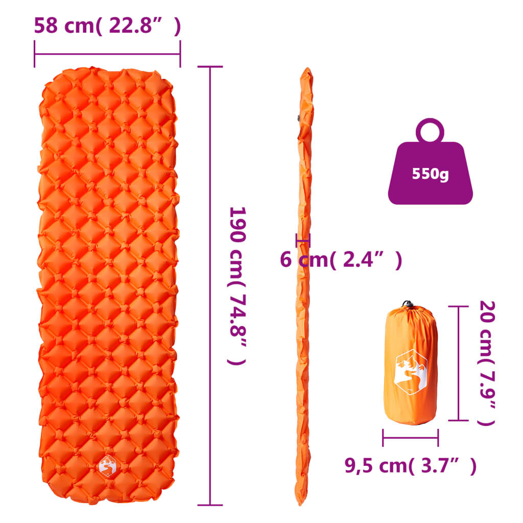 täispumbatav matkamadrats, 1 inimesele, oranž, 190 x 58 x 6 cm цена и информация | Magamiskotid | kaup24.ee