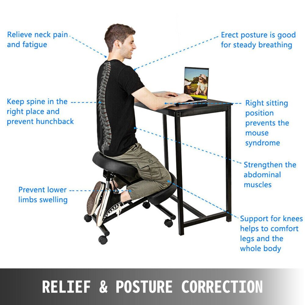 Ergonomiline põlvetool Vevor, PVC, must hind ja info | Kontoritoolid | kaup24.ee