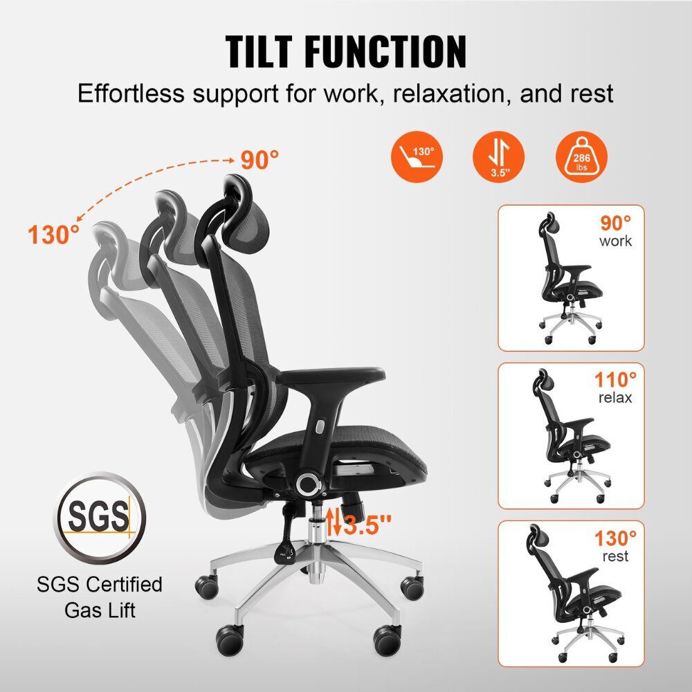 Ergonomiline kontoritool võrgust seljatoega VEVOR, must hind ja info | Kontoritoolid | kaup24.ee